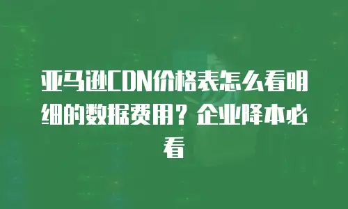 亚马逊CDN价格表怎么看明细的数据费用？企业降本必看