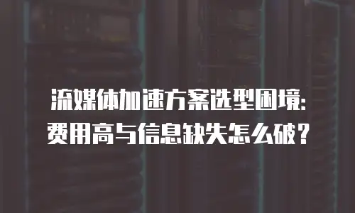 流媒体加速方案选型困境：费用高与信息缺失怎么破？